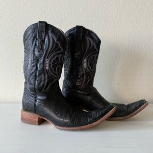 Black Leather Cowboy Pointed Toe Boots